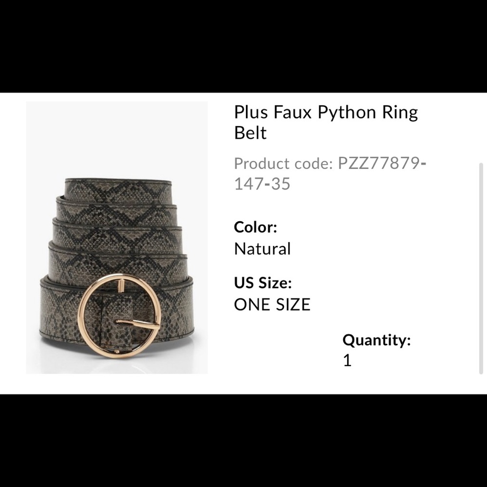 Plus faux python ring belt